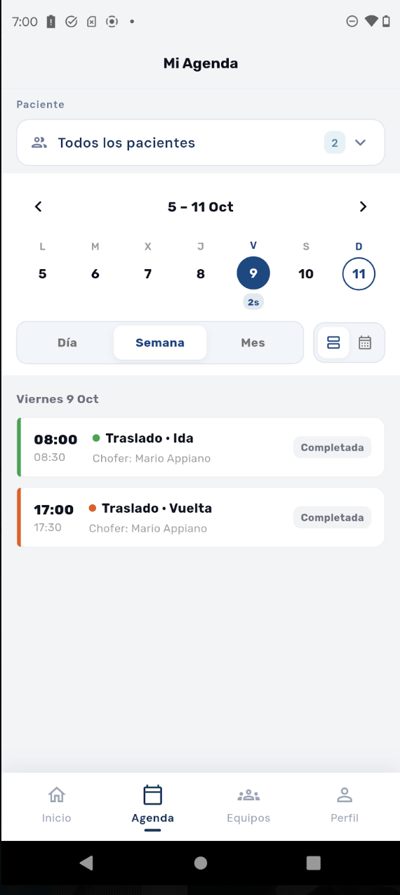 Agenda semanal de ConcordiaLink, con el calendario y las sesiones del día.